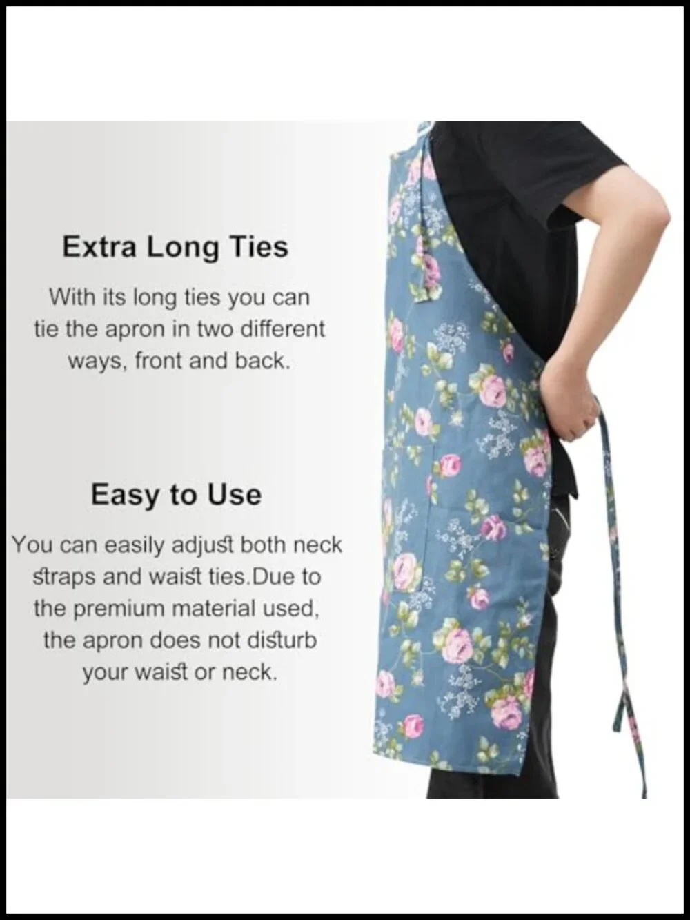 Cotton Linen Apron with Pockets Adjustable Neck Strap Kitchen Baking Gardening